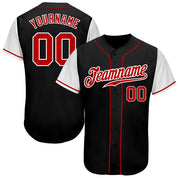 Camisa de beisebol autêntica em dois tons, preta, vermelha e branca personalizada