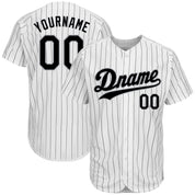 Maßgeschneidertes, authentisches Baseball-Trikot mit weißen schwarzen Nadelstreifen in Schwarz und Grau