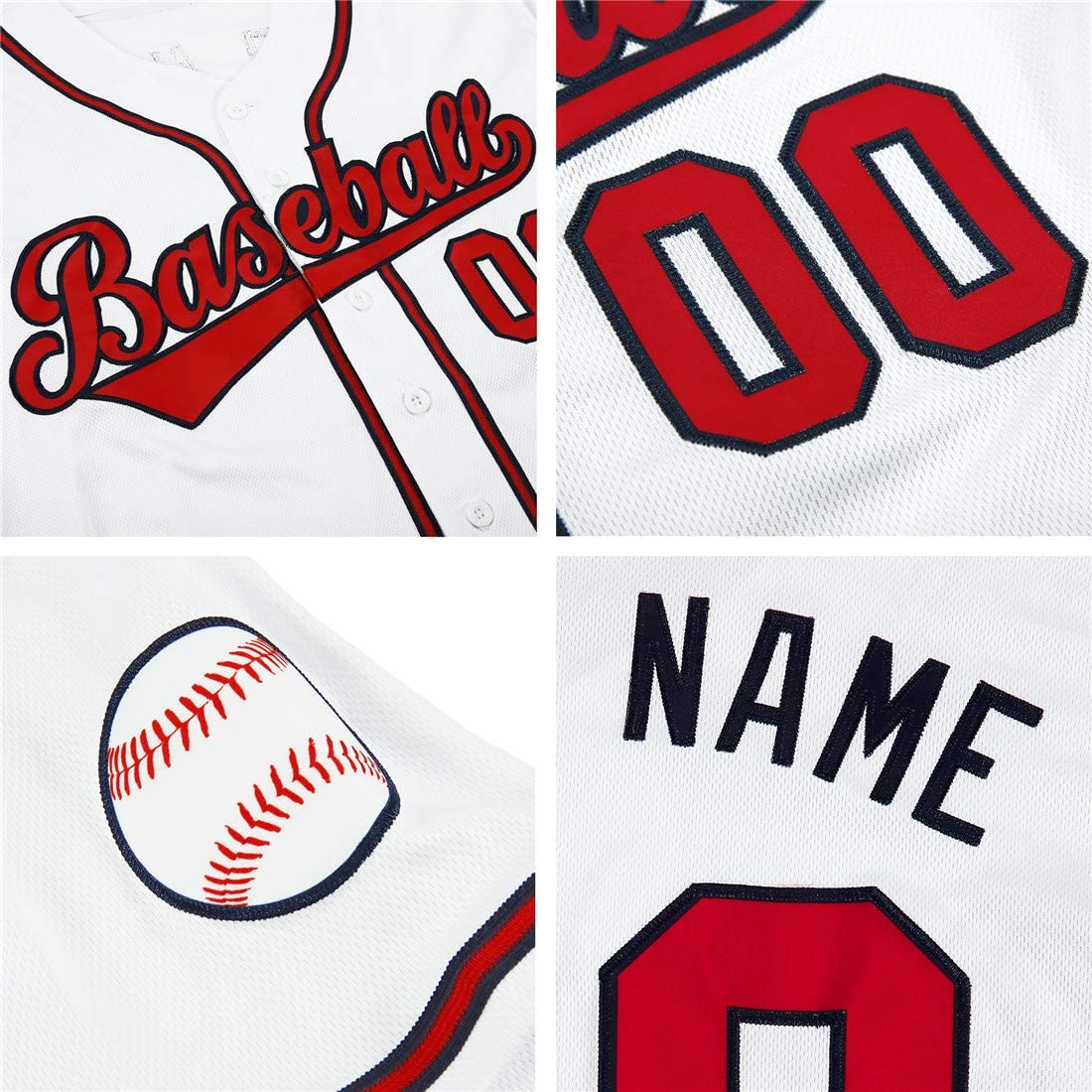 Camisa de beisebol autêntica branca personalizada vermelho-marinho