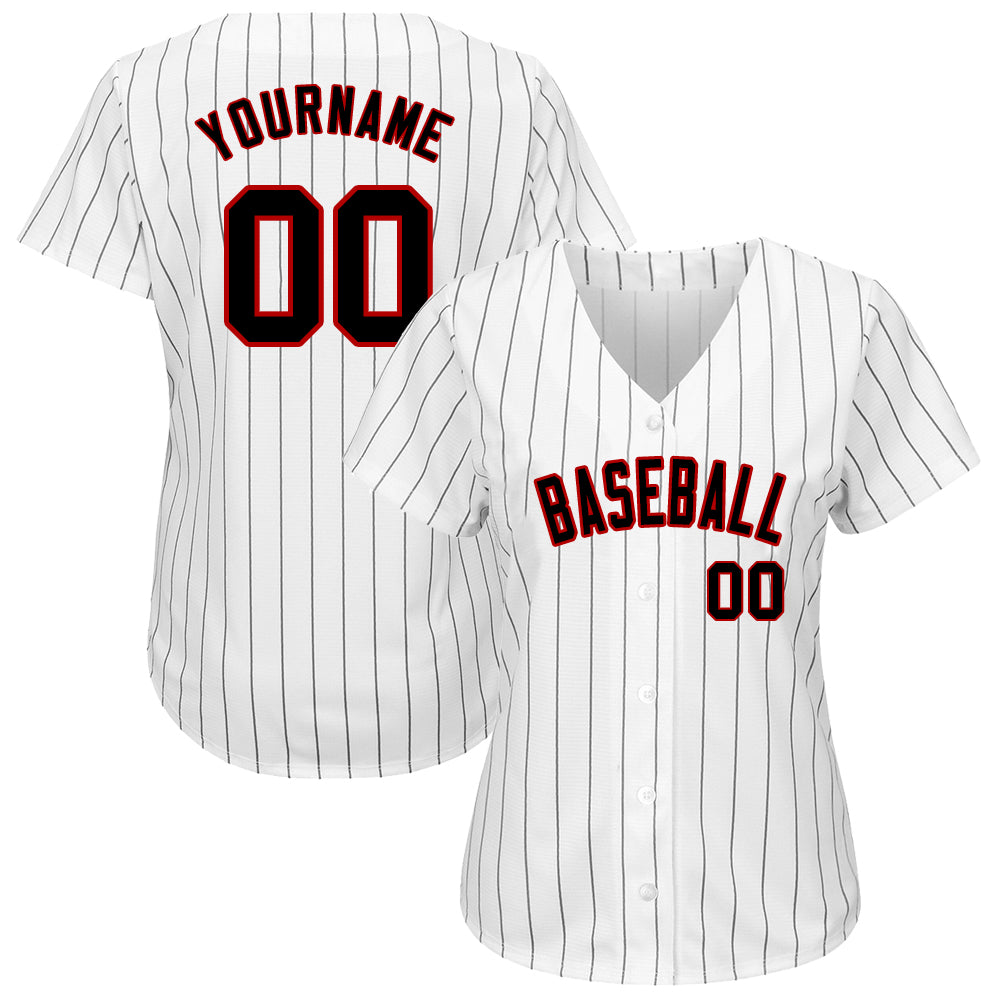 Jersey de béisbol auténtico negro a rayas negro-rojo blanco de encargo