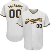 Camisa de beisebol autêntica branca personalizada em ouro marinho