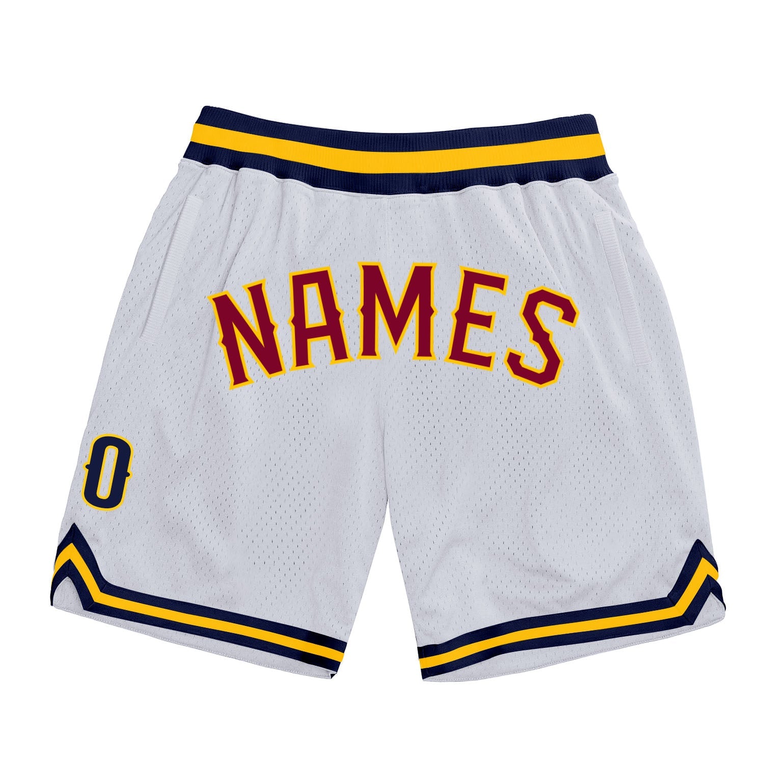 Shorts de basquete autênticos, brancos, marrom-ouro, personalizados
