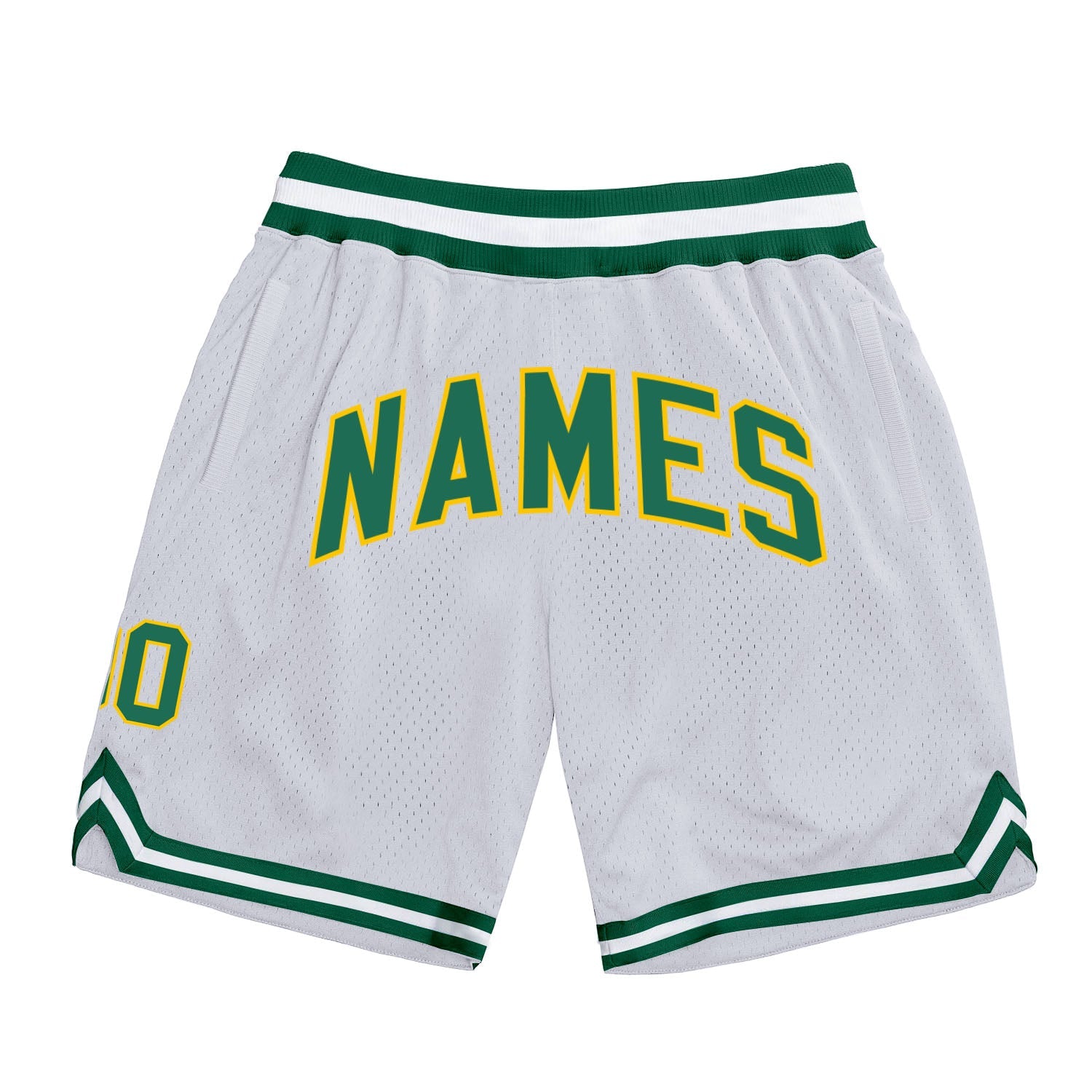 Shorts de basquete autênticos de reminiscência branco Kelly verde-ouro branco personalizado
