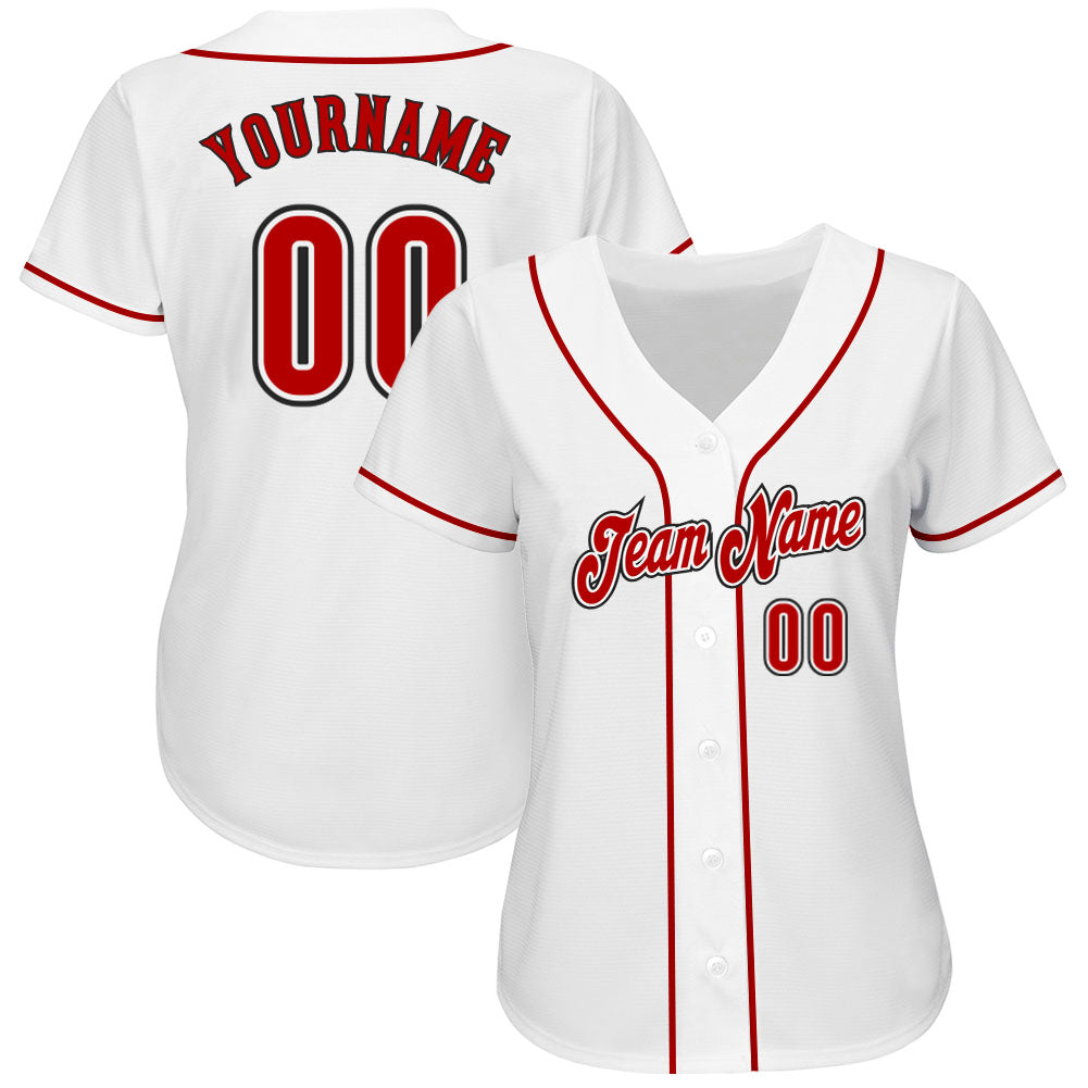 Personnalisé Blanc Rouge-Noir Authentique Baseball Jersey