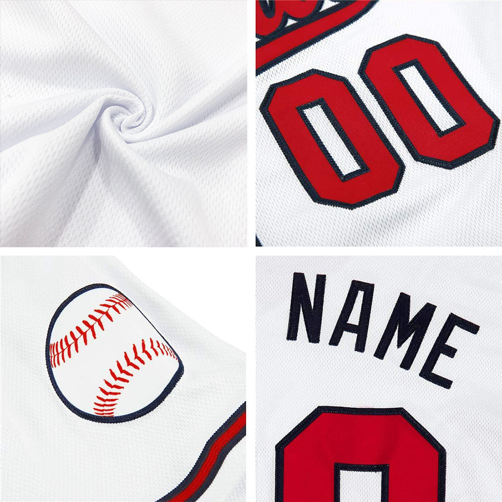 Camisa de beisebol autêntica branca vermelha e preta personalizada