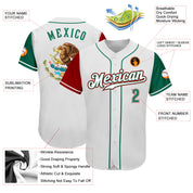 Maßgeschneidertes weißes, zweifarbiges, authentisches Mexiko-Baseballtrikot in Kelly-Grün-Rot