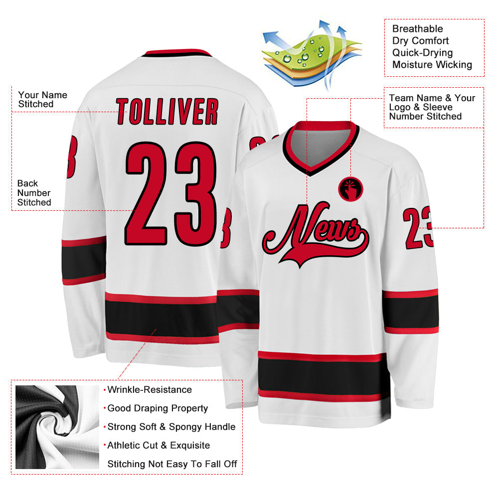 Jersey de hockey rojo-negro blanco personalizado