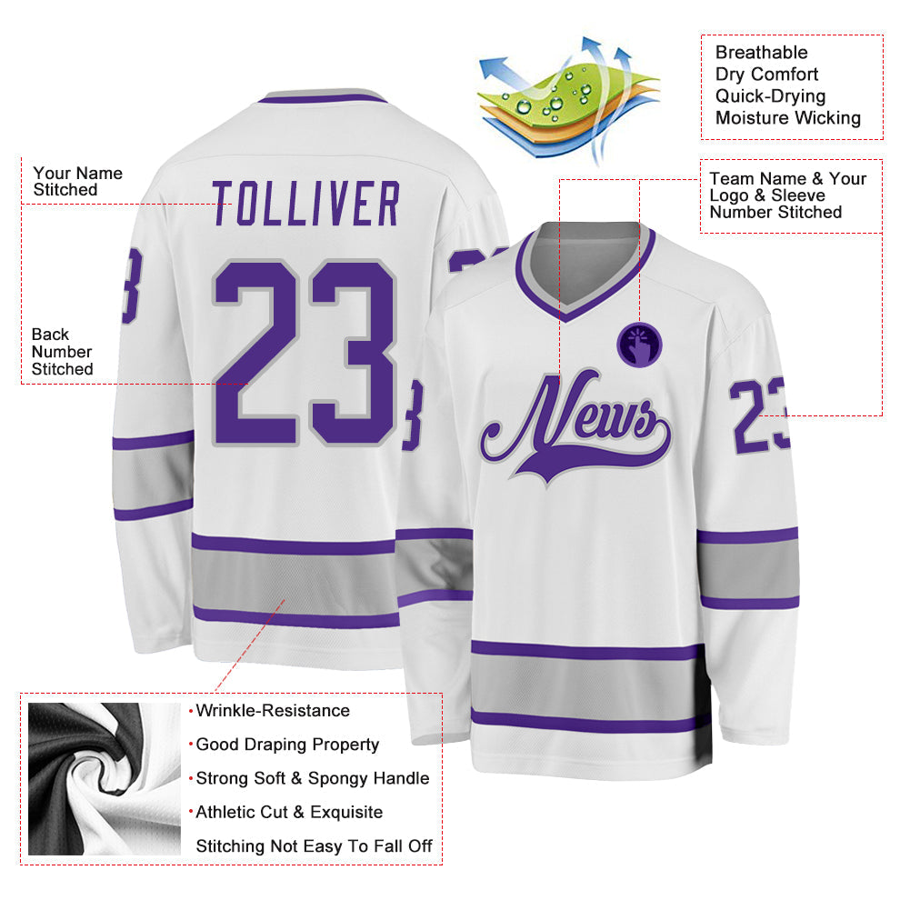 Maillot de hockey personnalisé blanc violet-gris