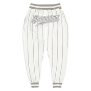 Pantalon de sport gris-blanc à rayures blanches blanches personnalisées