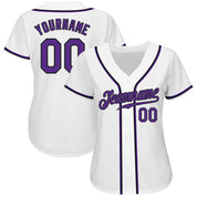 Camisa de beisebol autêntica branca roxa-preta personalizada