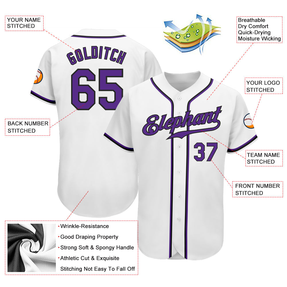 Benutzerdefiniertes authentisches Baseball-Trikot in Weiß, Lila und Schwarz