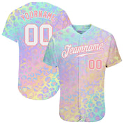 Personalizado branco branco-médio rosa 3D padrão design leopardo autêntico camisa de beisebol